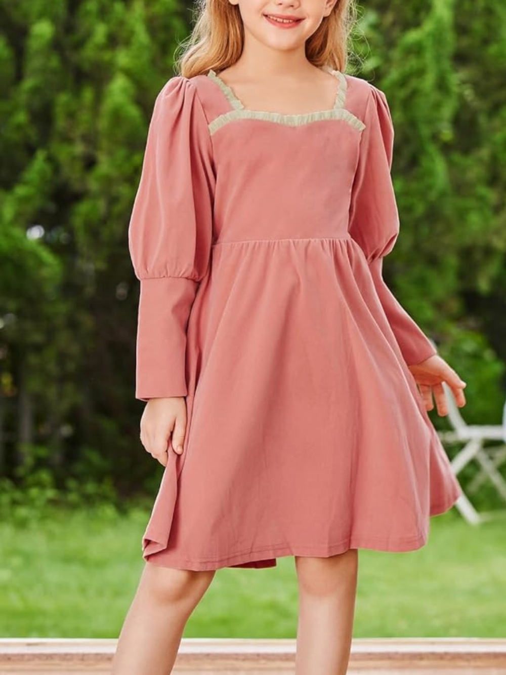 Grace Karin Girls Vintage Inspired Rose Pink Velvet Dress Puff Long Sleeves 7Y